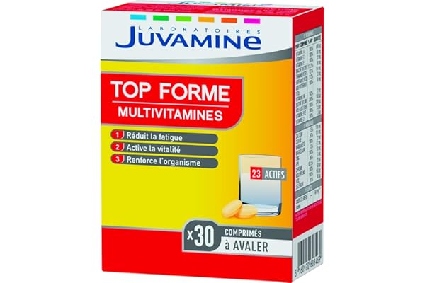 JUVAMINE Top forme, 12 Multivitamines & 10 Minéraux, Vitalité, Tonus, Aide à Réduire la Fatigue, Soutient l'Immunité, Programme de 1 Mois, 30 comprimés, Fabriqué en France