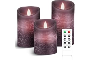 AnnSpa 3 Sets Candela LED Senza Fiamma a Batteria con Telecomando, Cera Vera Mossa tremolante stoppino Sfarfallio Ambra Candele gialla，Cera Unscented per Regalo e Decorazione (Violet)