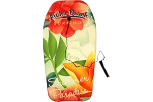 Koopp Large 33" Bodyboard Surfboard Float for Adults and Teens with Leash & Plug - Lightweight and Durable Foam Body Board for Beach, Ocean Surfing and Pool Fun - Flower Design
