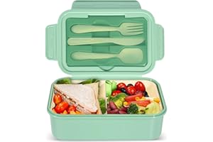 IJIAMY 1400ml Bento Lunch Box, Container with 3 Compartments, Cutlery, Dishwasher, BPA Free Sandwich Box for Adults and Kids,