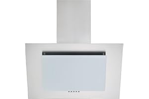 Respekta Cappa cucina inclinata con spazio per la testa | Cappa cucina verticale 60 cm | Scocca in acciaio inox con vetro bianco | Funzione di scarico e ricircolo | CH2060WBM | B | 57 – 63 dB