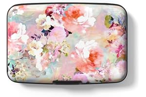 Hsxnam Etui na karty kredytowe z aluminium, etui na karty kredytowe z blokadą RFID, słodkie etui na wizytówki dla kobiet i mężczyzn na karty kredytowe dowód osobisty, Ró?owe kwiaty, Nowoczesny