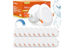 Tomosu Lot de 20 Spot LED Encastrable Dimmable, 5W 450LM Spot LED Encastrable Extra Plat Blanc Froid 6000K, Diamètre du trou 75-85mm Spot Salle de Bain IP44 pour Salon Chambre Cuisine