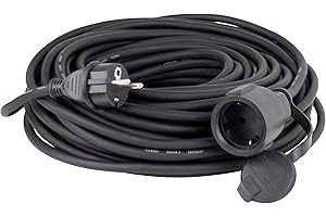 as - Schwabe Gummi-Verlängerungsleitung, 10m H05RR-F 3G1,5 Kabel mit Schutzkontaktstecker und Schutzkontaktkupplung inkl. Schutzkappe, Verlängerungskabel 230V, 16A, IP44, Schwarz, 60310