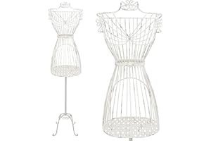 PrimoLiving Maniquí de Metal Gracia en Antigou Blanco - con Compartimento y Espacio de Almacenamiento - Maniquí Vintage - Ideal como Maniquí Femenino para Escaparates o Perchero de Ropa - P-14189