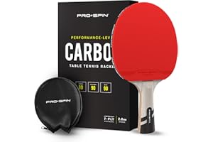 PRO-SPIN Pala de Ping Pong con Fibra de Carbono – Madera 7-ply, Goma Ofensiva, Esponja 2 mm, Funda de Raqueta de Tenis Mesa P