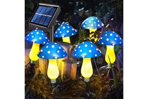 Abkshine Set of 6 Blue Solar Garden Lights, Solar Powered Mushroom Stake Lights for Outdoor Decor, Waterproof Garden Ornaments for Backyard Lawn Pathway Landscape Fence Christmas Halloween Yard Decor