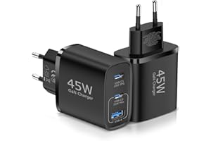 AUKIRE USB C Ladegerät 45W GAN 2er-Pack Netzteil für Samsung/iPhone/iPad,3-Port-Typ-C-USB Mehrfach PPS Schnellladegerät für iPhone 15 14 Pro Max 13 12, Samsung Galaxy S24/S23/S22/S21 Pixel Handys(Schwarz)