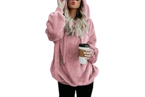 Hoodie Damen Oversize Teddy Pullover Teddyjacke Pulli Teddy Fleece Sweatshirt Kapuzenpullover Fleecejacke Kapuzenpulli Warm Langarm Lose Winter Tops Oberteile Casual mit Tasche