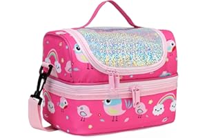 Kasgo Borsa Termica per Bambini, Isolato Borsa Termica Pranzo Borsa Frigo Borsa Porta Pranzo per Ragazza Scuola Borse Alimenti con Doppio Scomparto Uccello Rosa