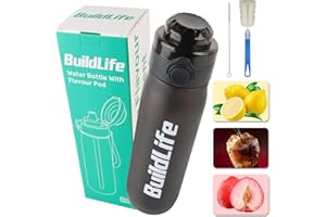 BuildLife Borraccia Originale,Bottiglia con Gusti Pods,Borraccia Palestra,750ml Borracce Bottiglia senza BPA Bere Frutta Fragranza Acqua Dolce 0 zucchero Tazza Acqua (Nero + 3 Cialde)