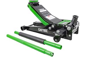 ‎DETEC. DeTec. Wagenheber hydraulisch 3t - 3 Tonnen - grün | Autoheber flach | Doppelkolbenantrieb (Einschubtiefe 75 mm, maximale Höhe 500 mm, Tragkraft 3000kg, Pumpstange Länge: 1150 mm) DT-3TWH