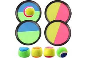 Galerie SV Raquette Scratch Enfant,Jeu Catch Ball et Toss avec 4 Pagaies et 5 Balles Scratch pour 3 4 5 6 7 8 Ans Enfant Raquette de Plage Set,Velcro Ball Game