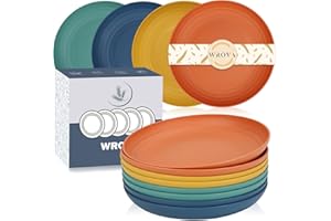 Wrova Plastic Plates Reusable Set of 8 Unbreakable Plates Set 9 Inch Dinner Plate - Dishwasher & Microwave Safe Plate Set - Lightweight Dinner Plate for Kitchen & Outdoor (Vivid Mix)