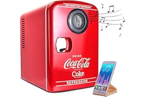 KOOLATRON Coca-Cola Mini Fridges for Bedrooms 4L Quiet Small 6 Can Table Top Fridge Portable Retro Cooler Warmer with Built-In Bluetooth Wireless Speaker For Drinks Food Coke Kids Skincare Office Home Desk Red