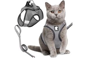 Cat Harness and Leash Set Tomicy Pet Cat Kitten Harness, Escape-Proof Cat Harness with Leash for Walking, Soft Mesh Holster Cat Chest Strap, with Reflective Strips for Medium Cats(M, Silver Gray)