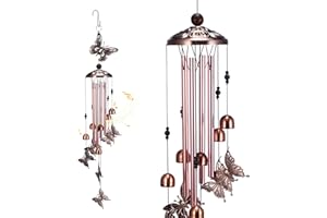 JASFYEE Carillon A Vent Exterieur, Carillons Décoratifs D'extérieur en Tube D'aluminium De Haute Qualité avec Crochet en S, Carillon À Vent avec 7 Papillons Adapté Décoration des Balcons Jardins