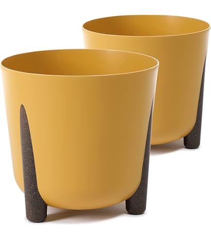 Tymar Set di 2 vasi per piante in plastica, moderni, opachi, forma rotonda (cemento, ø 12 cm