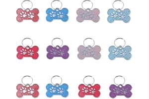 HACRAHO Lot de 12 médailles d'identification colorées en forme d'os pour chien avec 12 porte-clés pour chat, chien, chiot