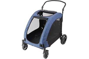 bimiti Hundewagen Heavy Duty Klappbar Hundebuggy, Hundekinderwagen mit 4 Rädern und Netzfenstern, Haustiere Buggy Tragkraft bis 60kg für mittelgroße und große Hunde oder Katzen, Grau (Blau)