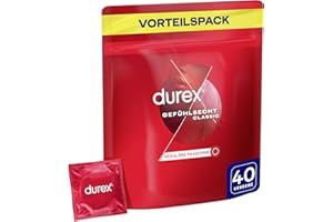 ‎DUREX Durex Gefühlsecht Classic Kondome – Dünne Kondome mit anatomischer Easy-On-Form & mit Silikongleitgel befeuchtet – 40er Pack (1 x 40 Stück)