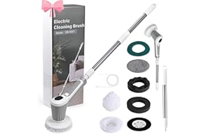 WildFun Electric Cleaning Brush, Cordless Spin Scrubber with 6 Replaceable Brush Heads,IP68 Waterproof, Floor Tile 360 Power Dual Speed with Adjustable & Detachable Handle for Bathroom Kitchen Car