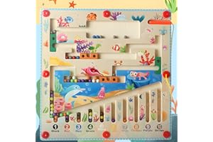 TOMALITHIC Labyrinthe magnétique de Couleurs et de Chiffres,Tableau d'activités en Bois pour Tout-Petits,Éducation pour le développement de la motricité fine,Jouets Montessori pour Les Enfants de 3-6 Ans(Océan)