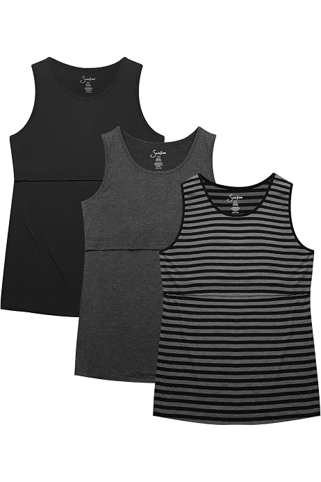 Lot De 3 Débardeurs Maternité PARNIXS - Sans Manches - Rayonne/Élasthanne - Confort Grossesse