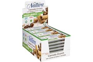 NATTURA Cannolo Crunch Bio Cacao e Nocciole, Croccanti Cialde di Riso e Mais Ripiene di Crema alle Nocciole e Cacao, Snack Senza Glutine e Senza Lievito, Prodotto Vegano Senza Olio di Palma, 24 x 25 g