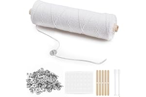 VABNEER Candle Wicks for Candles, 1 Roll 100 m Braided Wicks with 100 Pieces Candle Wick Holders for Candles, Flat Wick Made of Cotton for DIY Candle Making, Max 1 3/4 Inch Diameter