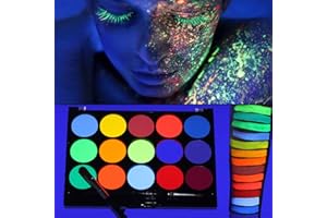 KARLOR Fluorescencyjna farba do ciała, 15 kolorów, farba do ciała z pędzlem, farba do twarzy świecąca światłem UV, neonowy blask boby, malowanie ciała, malowanie twarzy, rozpuszczalna w wodzie, malarstwo, impreza, Halloween, cosplay