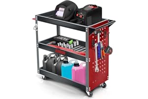 Humberg Werkstattwagen Werkzeugwagen - 3-stufig mit 6 Haken - Tragkraft bis 300 kg - Stahl Aluminium 80 x 35 x 73 cm