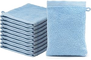 OHM Juego de Guantes de Baño - 10 Guantes de Baño Tamaño Adulto 15x20cm - 100% Algodón Premium - Ultra Suave & Absorbente - Certificado Oeko-Tex - 500g/m2 - Ôhm - Azul Claro
