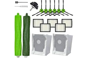 VACESSENTIALS Juego de piezas de repuesto para iRobot Roomba J Plus Serie J5+ J6+ J7+ J8+ J9+ - 1 rueda delantera, 1 cepillo de goma, 5 filtros HEPA, 6 cepillos laterales, 2 bolsas de polvo (no Combo j7+, j9+)
