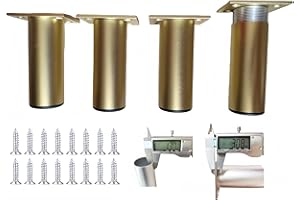 PUTOAHAO 4 Pied de Meuble,Pieds de Meuble Aluminium,Pied Meuble (Diamètre 38mm),Pied Reglable pour Meuble,Pied de Meuble Reglable,Pieds pour de Meuble Cuisine Armoires Table Réglables (doré, 15 cm)