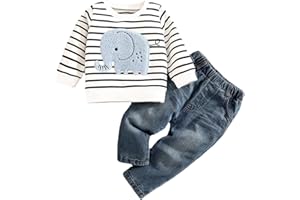LUVCES Vêtements Bébé Garçon Imprimé à Manches Longues Sweatshirt Top et Déchiré Denim Jean Pantalon Ensemble de Tenues 6 à 24 Mois