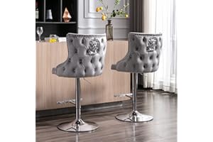 WAHSON OFFICE CHAIRS Wahson Set di 2 Sgabelli da Bar in Velluto Sgabelli Cucina Moderni Sgabelli Alti con Schienale, Sedie da Bar Regolabile e Girevole (Grigio)