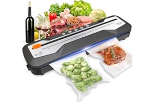 OidoZac Vacuum Sealer Machine, Automatic Food Vacuum Sealer 5 Modes with 15 Sealer Bags and Built-in Cutter, One-touch Sealing Vacuum Vac Pack Machine for Sous Vide Cooking Dry & Moist Foods, Black