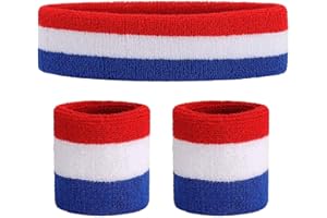 ONUPGO Ensemble de Bandeau et Poignet (3 Pièces) - Sports Sweatband Rayé en Tissu Éponge pour Exercice, Basketball - Absorption de l'Humidité et de la Sueur