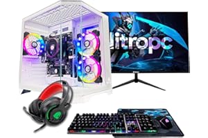 NitroPC - Pack Bronze Plus | PC Gaming Completo (AMD Ryzen 5 5600G 6/12 4.4GHz, RX Vega 7, RAM 32GB, M.2 1TB, Windows 11 PRO,RGB | WiFi, Monitor 24", Teclado, ratón, Auriculares) PC sobremesa (Blanco)