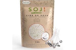 Soj - Cire de Soja végétale1KG/2KG/3KG/20KG E-BOOK+15 MÈCHES OFFERTES! Fabrication de bougies coulées, Cire bougies, Cire à bougie, Cire de soja pour bougie, Marque française 1KG