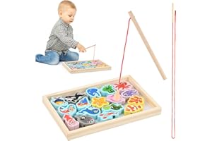 Dewocke Magnetic Fishing Game, Educational Wooden Toys for Toddlers, Educational Montessori Toys, Fine Motor Skills, Fun and Interactive, Learn Fish Names, Ocean Animal Game for Kids 2 to 5 Years Old