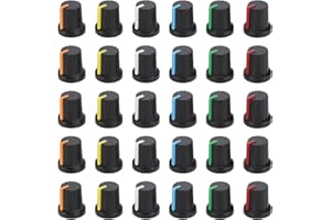 Be In Your Mind 30PCS Perillas Control Potenciómetro 6 Mm con Orificio Eje Moleteado 15,5 X 15 Mm para Equipos Audio Amplificador Radio Coche Blanco/rojo/naranja/azul/verde/amarillo