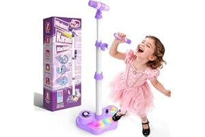 Dislocati Karaoke Machine 2 Microphones, Girls Birthday Presents Christmas Xmas Gifts for 3 4 5 6 7 8 9 10+ Year Old Girls Kids Toys Age 3-12 LED Lights Kids Microphone and Stand