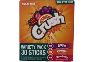 Babbleice Crush Singles Grape, Orange, Strawberry To Go Sugar Free Drink Mix Variety Pack 2.75 oz Pack of 30 Sticks