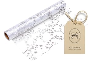 100%Mosel Tischläufer Sterne, in Silber/Metallic (28 cm x 5 m), Tischband aus Organza, edle Tischdeko für Weihnachten & Adventszeit, Festliche Dekoration zu besonderen Anlässen