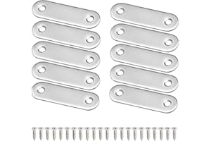 MOTTDAM 10 Pcs Flat Fixing Brackets, Metal Brace for Wood, Joining Mending Plates Flat Corner Support Shelf with Screws for Connector Repair Furniture Cupboard - 56 x 16mm