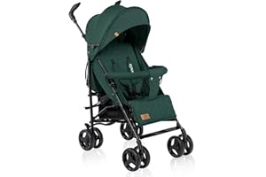 LIONELO Irma Passeggino Leggero e pieghevole per bambini da 6 mesi fino a 3 anni Compatto con schienale regolabile, Posizione sdraiata, Cinture 5punti, Coprigambe, Zanzariera Cappottina XXL GREEN