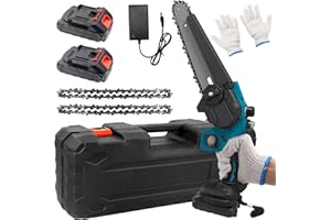 HITRENDS Mini Chainsaw, 8-Inch Electric Chainsaw Cordless, Handheld Mini Pruning Shears Chainsaw with 2 x 4000 mAh Rechargeable Batteries for Tree Trimming Wood Cutting, Charger Included, Blue