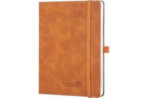 POPRUN Agenda 2025 Semana Vista 22 x 16,5 cm, Una Página por Semanal con Una Página de Notas 17 Meses de Ago.2024 a Dic.2025, 100 GSM Papel, Marrón